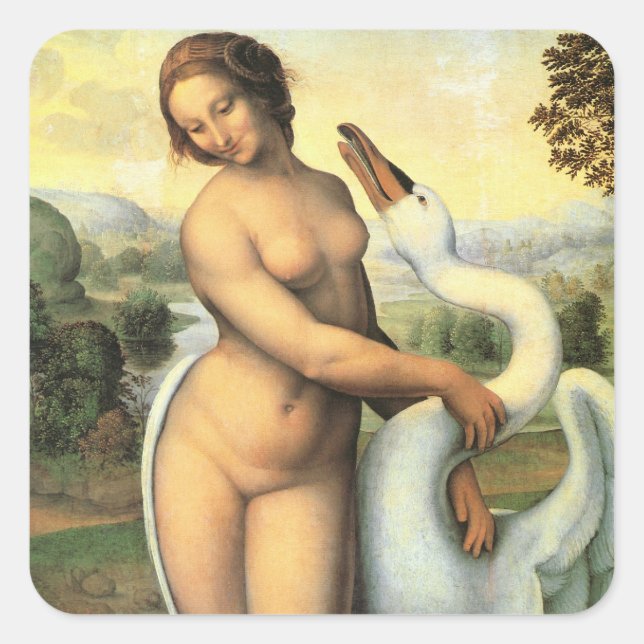 Adesivo Quadrado Leonardo da Vinci, Leda e o Cisne (Frente)