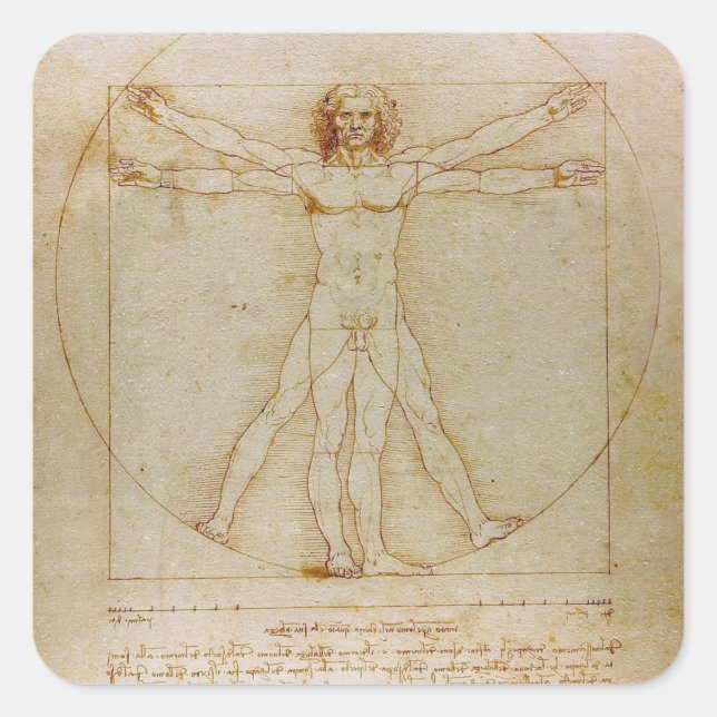 Adesivo Quadrado Leonardo Da Vinci, O Homem Vitruviano, Renascença (Frente)