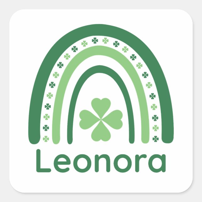 Adesivo Quadrado Leonora Nome Clover Boho Rainbow (Frente)