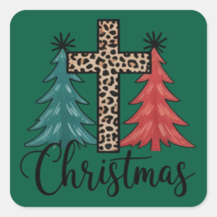 Adesivo Quadrado Leopard Cruz Árvores de Natal Cristão