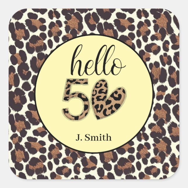 Adesivo Quadrado Leopard Print 50th Birthday (Frente)