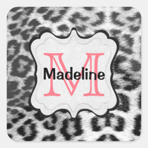 Adesivo Quadrado Leopardo da neve monograma