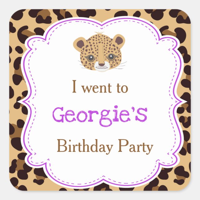 Adesivo Quadrado Leopardo Imprimir Quatrefoil Roxo 'Eu fui para' (Frente)