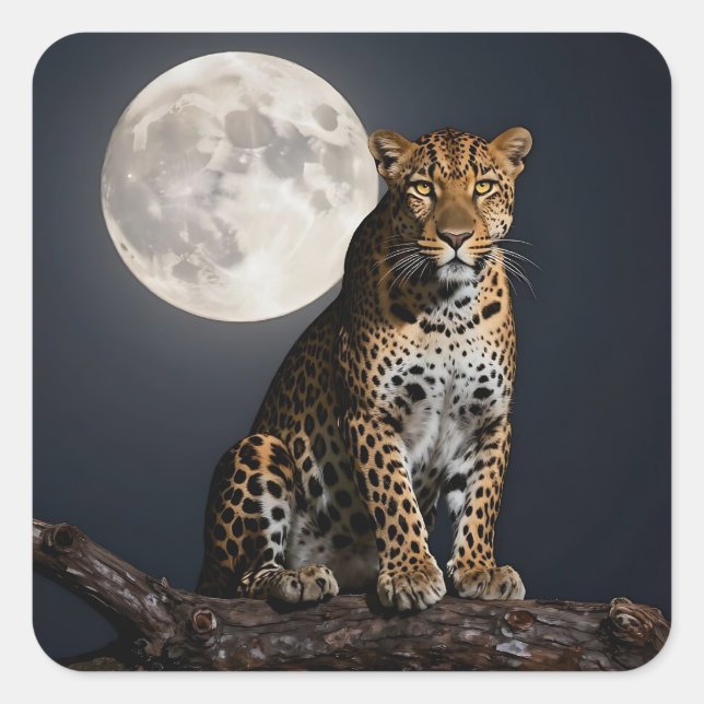 Adesivo Quadrado Leopardo Majestoso e Lua Cheia   (Frente)