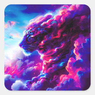 Adesivo Quadrado Leopardo Neon Cósmico Futurista