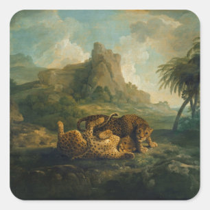 Adesivo Quadrado Leopardos de George Stubbs no jogo, c.1763-8