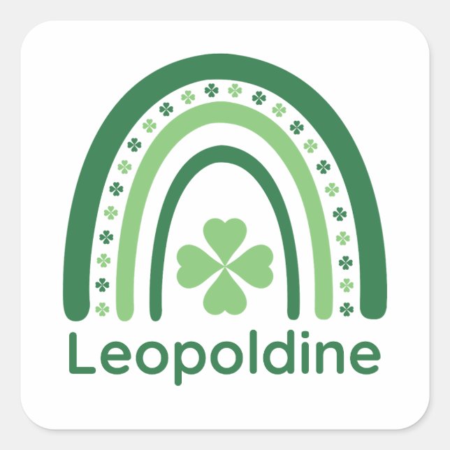 Adesivo Quadrado Leopoldine Nome Clover Boho Rainbow (Frente)