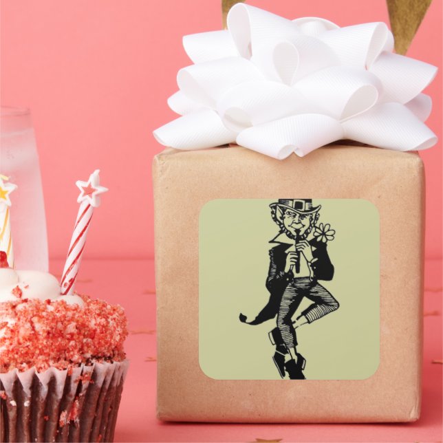 Adesivo Quadrado Leprechaun com Flute (Festa)