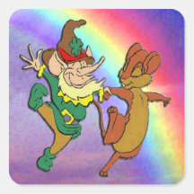 Leprechaun e Mouse dançando com o Rainbow