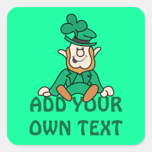 Adesivo Quadrado Leprechaun pequeno - adicione seu próprio texto