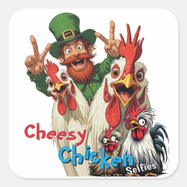 Adesivo Quadrado "Leprechaun Selfie" Chessy Chicken Selfies (Frente)