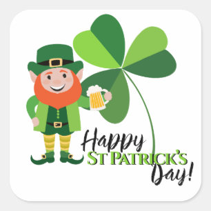 Adesivo Quadrado Leprechaun Trevo Feliz Dia de São Patrício