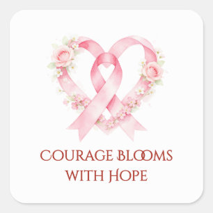 Adesivo Quadrado Leque Floral de Coração com Fita Rosa Delicada TMF
