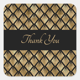Adesivo Quadrado Leques Geométricos Art Déco em Ouro e Preto Elegan