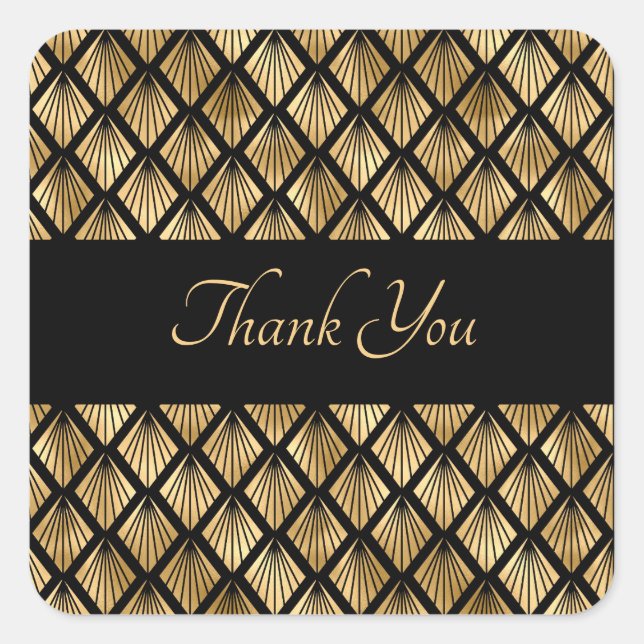 Adesivo Quadrado Leques Geométricos Art Déco em Ouro e Preto Elegan (Frente)