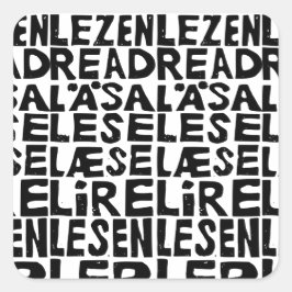 Adesivo Quadrado "Ler" preto e branco em 8 idiomas Lino Cut