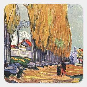 Adesivo Quadrado Les Alyscamps por Van Gogh. Paisagem de outono