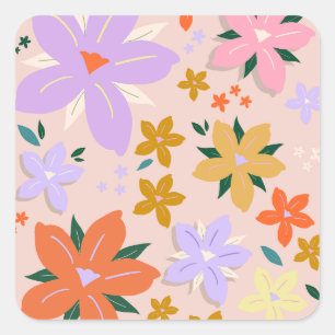 Adesivo Quadrado Les Fleurs 04 Retro Colorful Floral