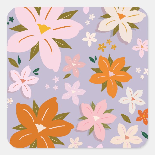 Adesivo Quadrado Les Fleurs 08 Retro Flowers Purple Floral (Frente)