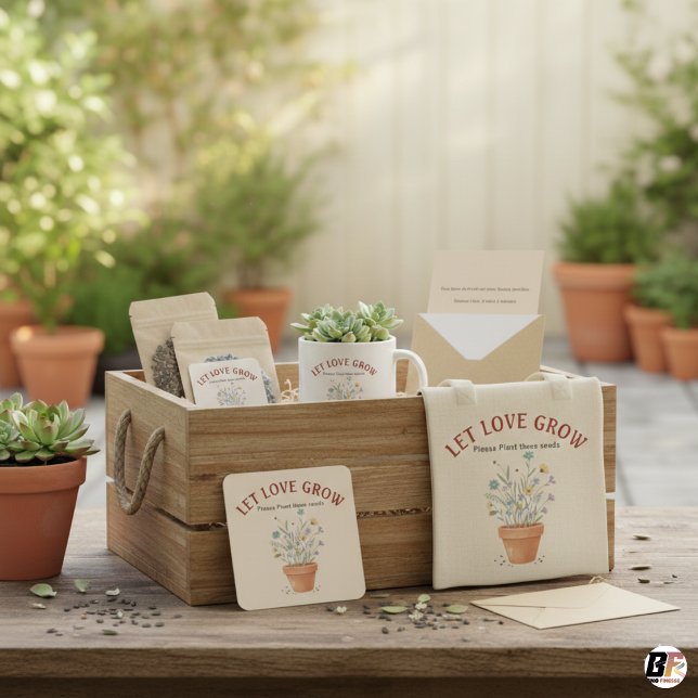 Adesivo Quadrado Let Love Grow Wildflower Seed Packet Rustic Weddin (Criador carregado)