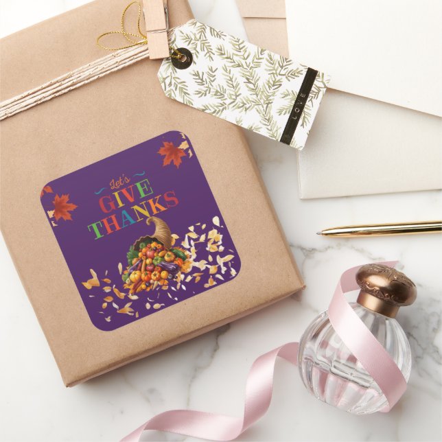 Adesivo Quadrado Let’s Give Thanks Cornucopia Thanksgiving (Presentear)