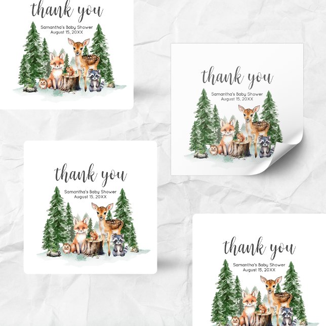 Adesivo Quadrado Let the Adventure Begin Baby Shower Square (Let the Adventure Begin Woodland Animals Baby Shower Square Sticker)