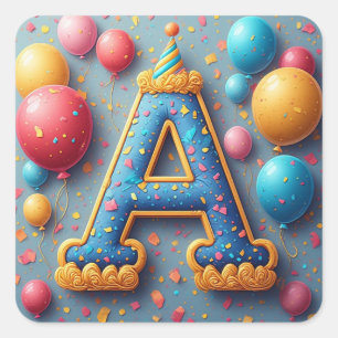 Adesivo Quadrado 🎂 Letra A Bolo de Aniversário Pastel Festa Para C