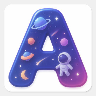 Adesivo Quadrado Letra A do alfabeto espacial brilhante – Tema Galá