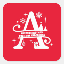 Adesivo Quadrado Letra A Monograma Nome da Família Inicial Saudação