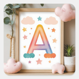 Adesivo Quadrado 🌈 Letra Arco-Íris A Decoração de Berçário Com Est