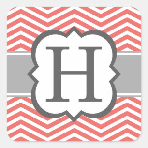 Adesivo Quadrado Letra branca coral H Chevron do monograma
