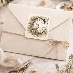 Adesivo Quadrado Letra C Cockatoo Vinha Floral Elegante