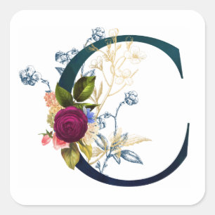Adesivo Quadrado Letra 'C' Floral Chique