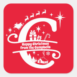 Adesivo Quadrado Letra C Monograma Nome da Família Inicial Saudação