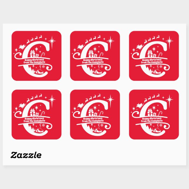 Adesivo Quadrado Letra C Monograma Nome da Família Inicial Saudação (Folha)