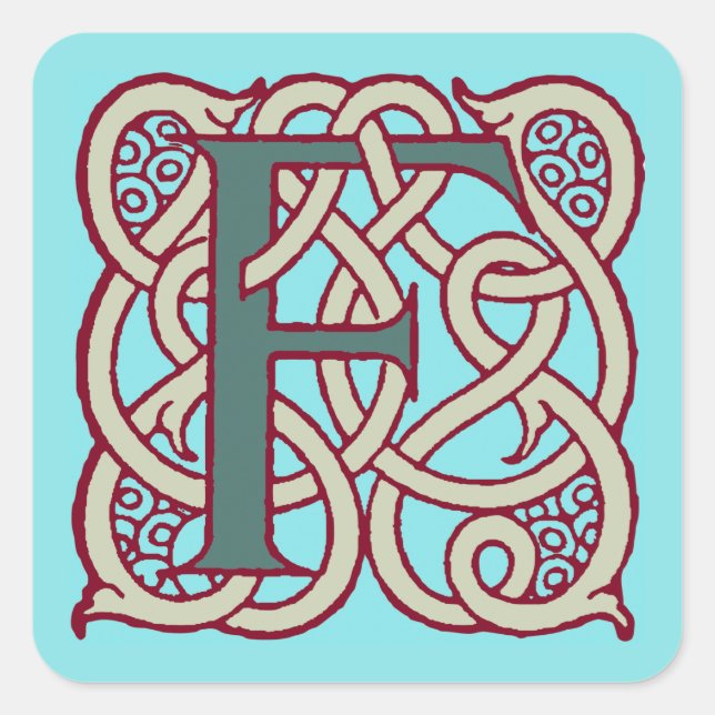 Adesivo Quadrado Letra Celtic Knot monograma inicial F (Frente)