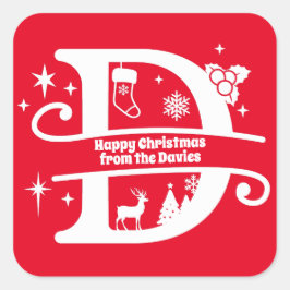 Adesivo Quadrado Letra D Monograma Nome da Família Inicial Saudação