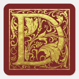 Adesivo Quadrado Letra D Primeira Letra Faux Dourado Vermelho