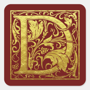 Adesivo Quadrado Letra D Primeira Letra Faux Vermelho Dourado
