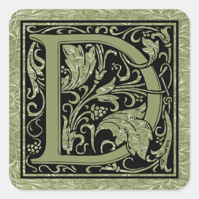 Adesivo Quadrado Letra D - Primeira Letra Monograma (Frente)