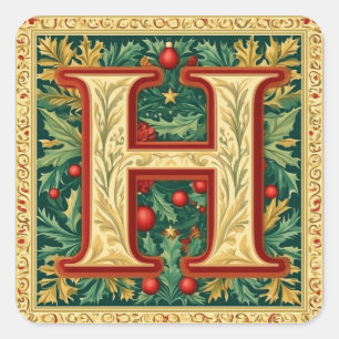 Adesivo Quadrado Letra de Natal elegante H: Vermelho, Verde, Dourad