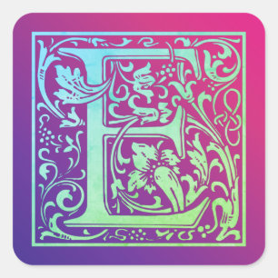 Adesivo Quadrado Letra E Colorida Gradiente da Primeira Letra Vinta