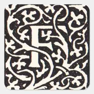 Adesivo Quadrado Letra F Art Nouveau Monograma Vintage