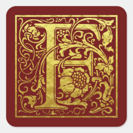 Adesivo Quadrado Letra F Primeira Letra Faux Dourado Vermelho
