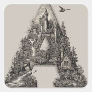 Adesivo Quadrado Letra Fantasia A com Castelos no Céu Livro Ilustra