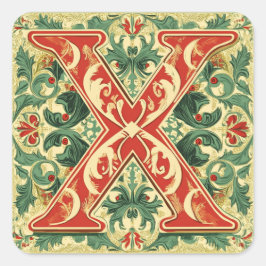 Adesivo Quadrado Letra Feriada X: Venerado de Natal e Dourado