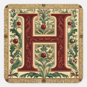 Adesivo Quadrado Letra Festiva H: Elegância Vermelha e Verde de Nat