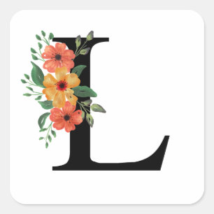 Adesivo Quadrado Letra floral L
