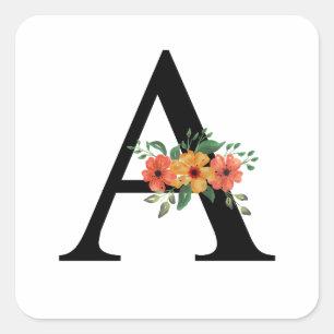 Adesivo Quadrado Letra floral Monogramas personalizados