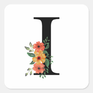 Adesivo Quadrado Letra floral Monogramas personalizados